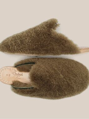 Sabah Olive Shearling Slip-On Mules